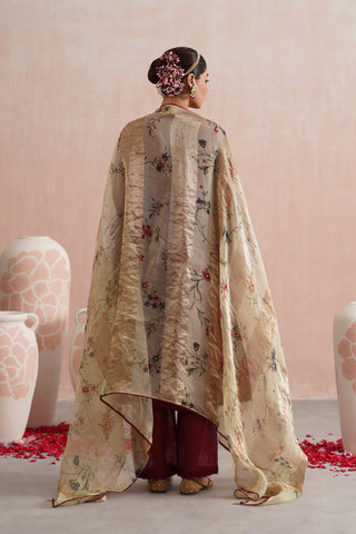 Maroon Mul chanderi pearl and jewels embroidered Suit