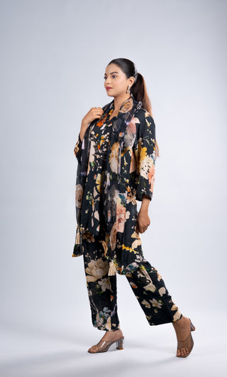 Midnight Black Floral Printed Kurta Set
