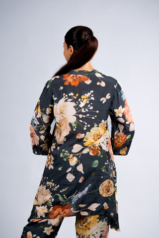 Midnight Black Floral Printed Kurta Set
