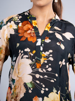 Midnight Black Floral Printed Kurta Set