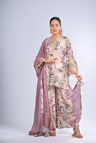 Soft Beige Floral Kurta Set