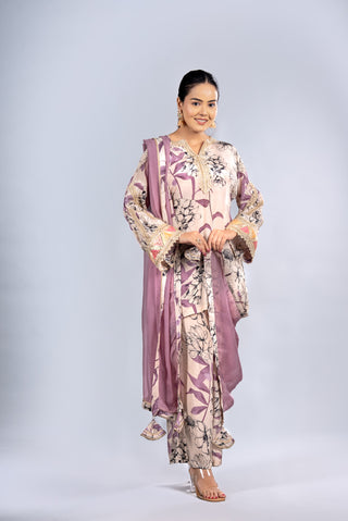 Soft Beige Floral Kurta Set