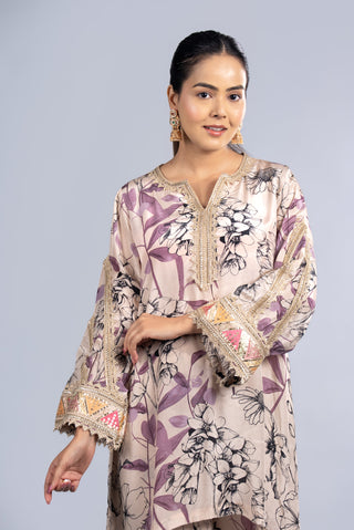 Soft Beige Floral Kurta Set