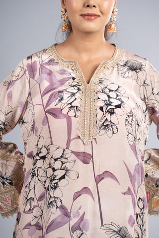 Soft Beige Floral Kurta Set