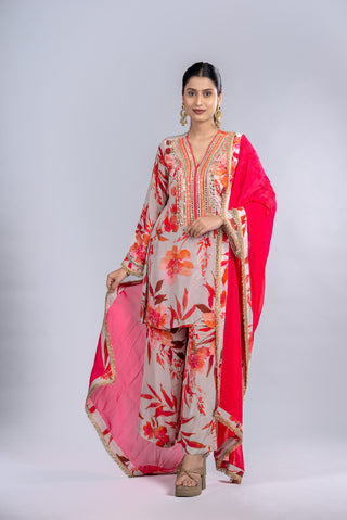 Ivory White Floral Kurta Set