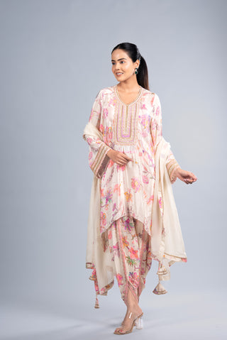 Pastel Cream Floral Kurta suit