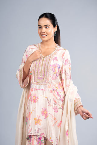 Pastel Cream Floral Kurta suit
