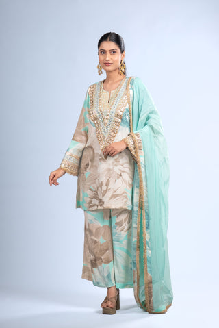 Soft Beige Floral Kurta Set