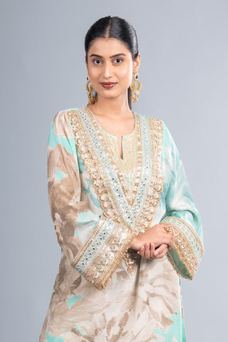 Soft Beige Floral Kurta Set