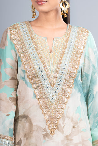 Soft Beige Floral Kurta Set