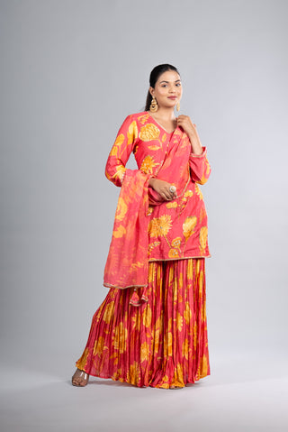 Radiant Rose Pink Floral Sharara Set