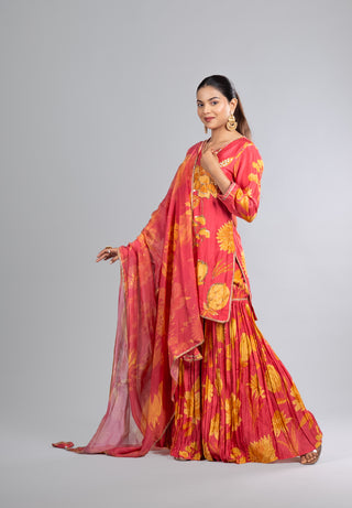 Radiant Rose Pink Floral Sharara Set