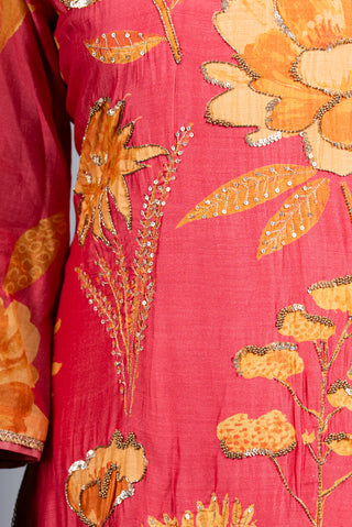 Radiant Rose Pink Floral Sharara Set