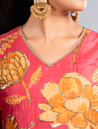 Radiant Rose Pink Floral Sharara Set