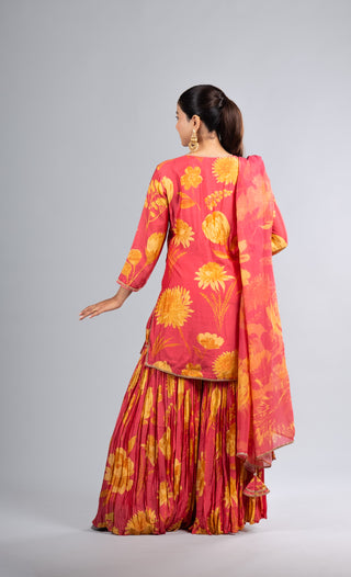 Radiant Rose Pink Floral Sharara Set