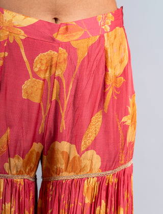 Radiant Rose Pink Floral Sharara Set