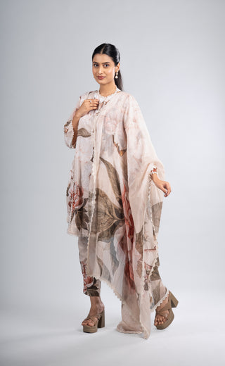 Vintage Beige Floral Kurta Set
