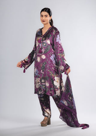 Royal Plum Velvet Floral Suit