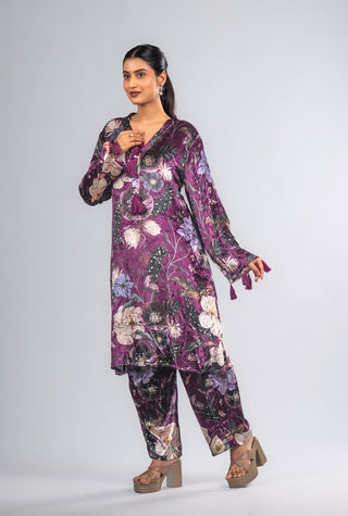 Royal Plum Velvet Floral Suit