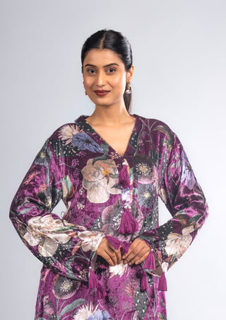 Royal Plum Velvet Floral Suit