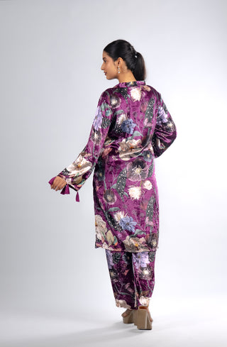 Royal Plum Velvet Floral Suit
