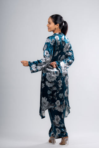 Midnight Teal Velvet Floral Suit