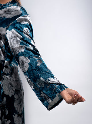 Midnight Teal Velvet Floral Suit