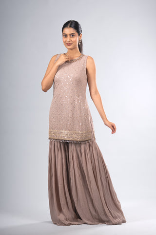 Shimmering Mocha Taupe Sharara Set