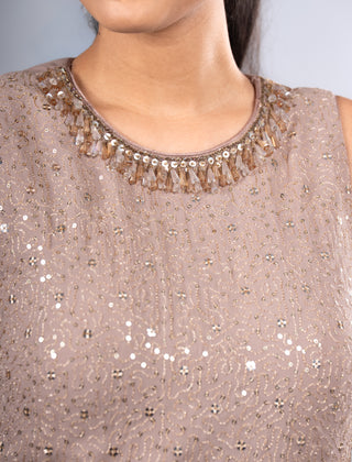 Shimmering Mocha Taupe Sharara Set