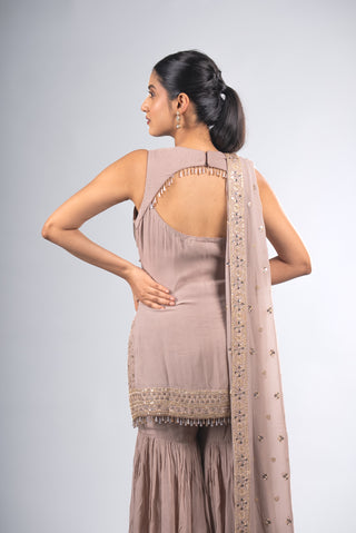 Shimmering Mocha Taupe Sharara Set