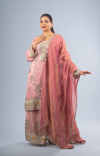 Royal Rose Pink Embroidered Kurta Set
