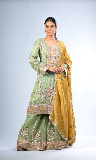 Pastel Sage Green Sharara Set
