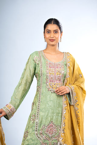 Pastel Sage Green Sharara Set
