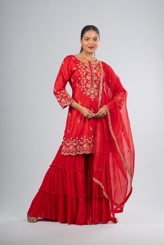 Crimson Red Kurta Sharara Set