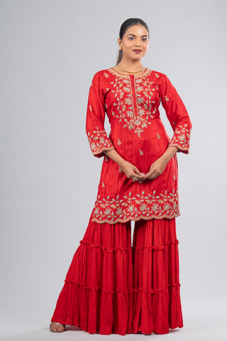 Crimson Red Kurta Sharara Set