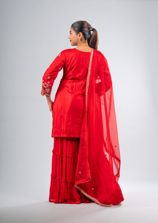 Crimson Red Kurta Sharara Set