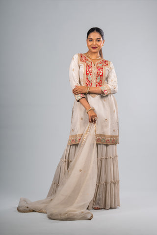 Pearl Ivory Tiered Sharara Set