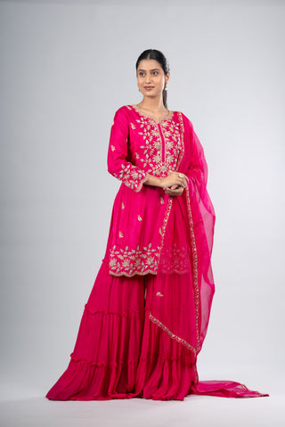 Vibrant Fuchsia Pink Sharara Set
