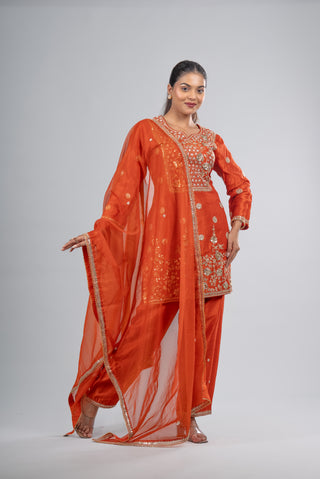 Fiery Orange Embroidered Kurta Set