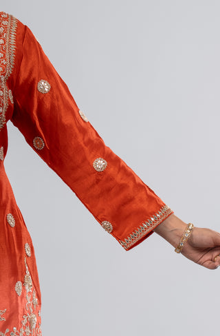Fiery Orange Embroidered Kurta Set
