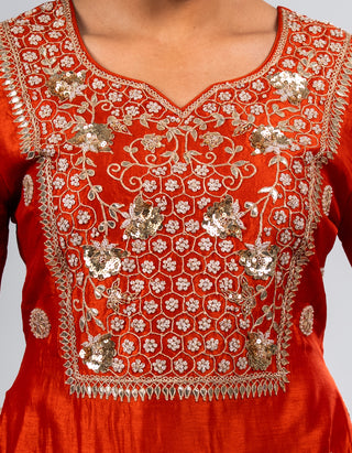 Fiery Orange Embroidered Kurta Set