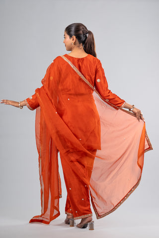 Fiery Orange Embroidered Kurta Set