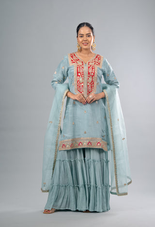 Aqua Blue Kurta Garara Set