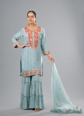 Aqua Blue Kurta Garara Set