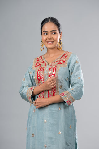 Aqua Blue Kurta Garara Set