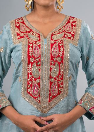 Aqua Blue Kurta Garara Set