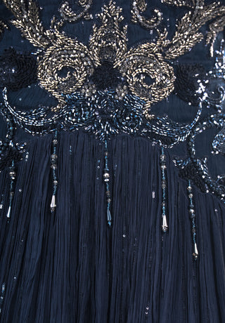 Midnight Sapphire Pleated Gown