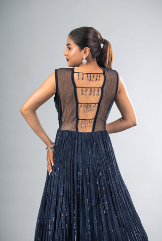 Midnight Sapphire Pleated Gown