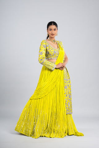 Vibrant Green Sequin Embellished Lehenga Set