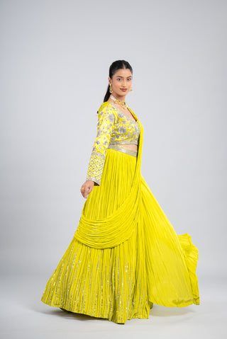 Vibrant Green Sequin Embellished Lehenga Set